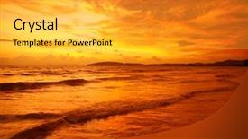  Presentation with sunset coast of the sea - Presentation theme consisting of gold disc - bright tropical sunset over sea background and a  colored foreground