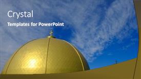 Presentation with church christian - Theme having gold-dome-on-a-christian background and a ocean colored foreground