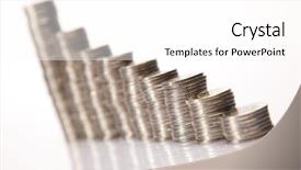  Presentation with economic - Audience pleasing slides consisting of gold economic analysis - stack of coins backdrop and a white colored foreground