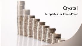  Presentation with economic - Audience pleasing PPT layouts consisting of gold economic analysis - stack of coins backdrop and a pink colored foreground