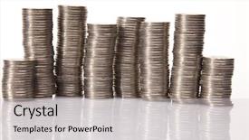  Presentation with economic - Colorful PPT theme enhanced with gold economic analysis - stack of coins backdrop and a light gray colored foreground