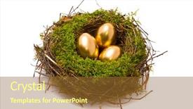 Presentation with gold - Audience pleasing PPT theme consisting of gold eggs in a nest backdrop and a tawny brown colored foreground