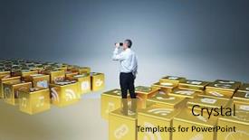  Presentation with broken bridge - PPT theme enhanced with gold emails - man with binoculars and broken background and a yellow colored foreground