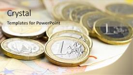  Presentation with company composition - Colorful PPT layouts enhanced with gold embleme - euro coins composition backdrop and a soft green colored foreground