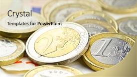  Presentation with composition of earth - Audience pleasing theme consisting of gold embleme - euro coins composition backdrop and a soft green colored foreground