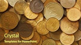  Presentation with soviet - Theme with gold embleme - soviet and russian coins close-up background and a tawny brown colored foreground