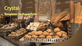  Presentation with product - Colorful presentation enhanced with gold factory - bakery product assortment with bread backdrop and a tawny brown colored foreground