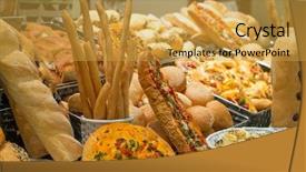  Presentation with bakery - Slides having gold factory - bakery product assortment with bread background and a yellow colored foreground