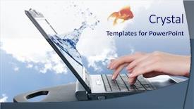  Presentation with goldfish - PPT theme with gold fish and laptop background and a sky blue colored foreground