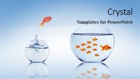  Presentation with goldfish - Amazing slide deck having gold fish jumping - goldfish jump into the aquarium backdrop and a light blue colored foreground