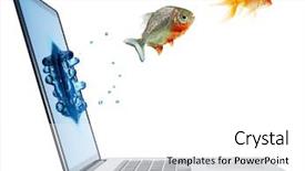  Presentation with white gold - Beautiful presentation theme featuring gold fish jumping from laptop backdrop and a  colored foreground