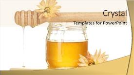  Presentation with rustic wood wooden frame - Presentation theme having gold flower - jar of honey and wooden background and a  colored foreground