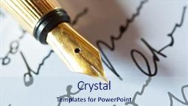  Presentation with fountain pen - PPT layouts having gold fountain pen on hand background and a sky blue colored foreground
