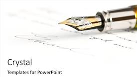  Presentation with fountain pen - Slides having gold fountain pen with hand background and a white colored foreground