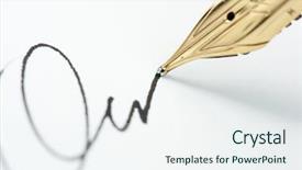  Presentation with fountain pen - Presentation having gold fountain pen with markings background and a sky blue colored foreground