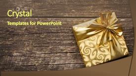  Presentation with gift - Cool new PPT layouts with gold gift box on old backdrop and a tawny brown colored foreground