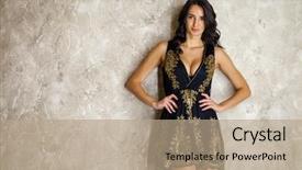  Presentation with black woman - PPT theme consisting of gold grey - portrait of beautiful young adult background and a coral colored foreground