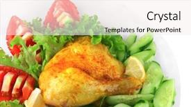  Presentation with grilled chicken - Colorful slide set enhanced with gold grilled chicken leg served with vegetables backdrop and a sky blue colored foreground
