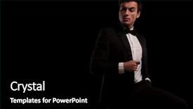  Presentation with black man - PPT theme having gold guy - arrogant young man in tuxedo background and a black colored foreground