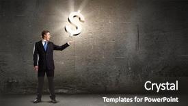  Presentation with gold dollar sign - Colorful presentation enhanced with gold guy - businessman in suit holding dollar backdrop and a dark gray colored foreground