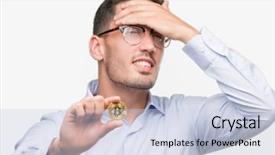  Presentation with bitcoin - PPT theme featuring gold guy - handsome young man holding bitcoin background and a lemonade colored foreground