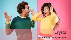  Presentation with young happy couple - PPT theme having gold guy - happy surprised african young couple background and a  colored foreground