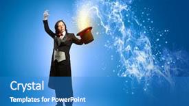  Presentation with light golden lights - Theme enhanced with gold guy - image of magician holding hat background and a teal colored foreground