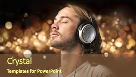  Presentation with listening - Slide deck having gold guy - young man listening to music background and a  colored foreground