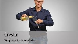  Presentation with champagne - Slide deck enhanced with gold guy - young man pouring champagne background and a light gray colored foreground