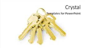  Presentation with encryption cipher keys and padlock - PPT theme consisting of gold house - bunch of keys background and a  colored foreground
