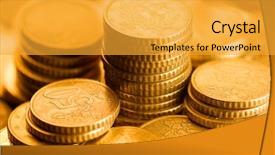  Presentation with gold - Colorful presentation theme enhanced with gold identical coin close up backdrop and a gold colored foreground