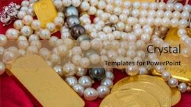  Presentation with gold bars - PPT layouts with gold in coins and bars background and a coral colored foreground