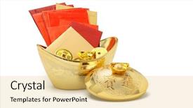  Presentation with chinese new year 2021 - Audience pleasing theme consisting of gold ingot - chinese new year ornaments backdrop and a yellow colored foreground
