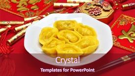  Presentation with festival food - PPT theme with gold ingot dumplings new year background and a  colored foreground