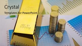  Presentation with gold and turqouise - Audience pleasing presentation theme consisting of gold ingot on a chart backdrop and a  colored foreground