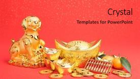  Presentation with chinese calligraphy - Slide deck featuring gold ingots translation of calligraphy background and a dark gray colored foreground