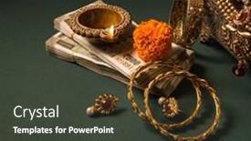  Presentation with money notes - Slide deck enhanced with gold-jewellery-and-indian-rupee background and a dark gray colored foreground