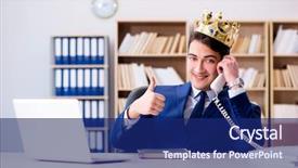  Presentation with office king - Colorful presentation theme enhanced with monarchy - king businessman working backdrop and a navy blue colored foreground
