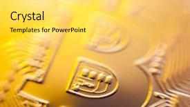  Presentation with extreme - Beautiful PPT theme featuring gold logo - bitcoin currency coin extreme closeup backdrop and a  colored foreground