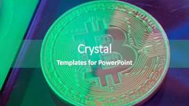  Presentation with money bitcoin crypto currency gold - Slide set with gold logo - bitcoin currency coin extreme closeup background and a  colored foreground