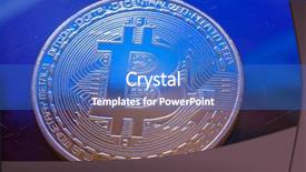  Presentation with money bitcoin crypto currency gold - Colorful presentation design enhanced with gold logo - bitcoin currency coin extreme closeup backdrop and a  colored foreground