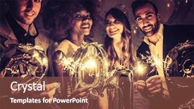  Presentation with annual party 2019 - Beautiful PPT theme featuring gold man - group of party people celebrating backdrop and a red colored foreground