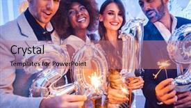  Presentation with wine - Audience pleasing presentation theme consisting of gold man - men and women celebrating backdrop and a coral colored foreground