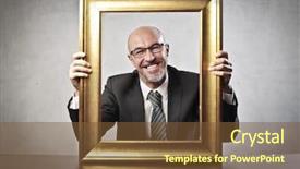  Presentation with gold frame - Slide deck consisting of gold man - smiling businessman holding an empty background and a tawny brown colored foreground