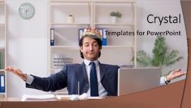  Presentation with office king - Colorful presentation theme enhanced with gold man laptop - young king businessman working backdrop and a light gray colored foreground