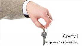  Presentation with key to success - Audience pleasing slides consisting of gold man start - businessman hand holding the key backdrop and a  colored foreground