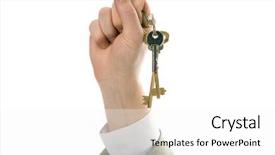  Presentation with gold start - Theme featuring gold man start - businessman hand holding the key background and a  colored foreground