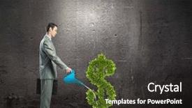  Presentation with gold start - Presentation design featuring gold man start - image of businessman watering money background and a dark gray colored foreground