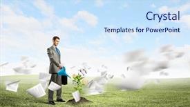  Presentation with gold start - PPT theme featuring gold man start - image of businessman watering money background and a sky blue colored foreground