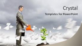  Presentation with gold start - Slide deck consisting of gold man start - image of businessman watering sprout background and a light gray colored foreground